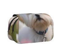 YXDVPALNE Preciosa impresión de Perro maltés Estuche para lápices portátil con Doble Concha y Cremallera