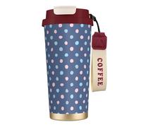 YXDVPALNE Puntos de crayón sobre fondo azul marino,Taza de café de acero inoxidable 316 con cordón, vaso térmico de viaje para coche, 500 ml