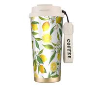 YXDVPALNE Ramas de limonero exóticas estampadas, deliciosas y deliciosas,Taza de café de acero inoxidable 316 con cordón, vaso térmico de viaje para coche, 500 ml