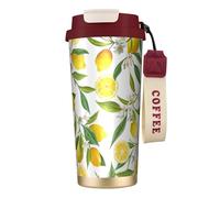 YXDVPALNE Ramas de limonero exóticas estampadas, deliciosas y deliciosas,Taza de café de acero inoxidable 316 con cordón, vaso térmico de viaje para coche, 500 ml