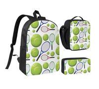 YXDVPALNE Raquetas y pelotas de tenis,Mochila para estudiantes, bolsa de almuerzo y estuche de lápices (3 piezas)
