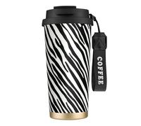 YXDVPALNE Raya de cebra natural,Taza de café de acero inoxidable 316 con cordón, vaso térmico de viaje para coche, 500 ml