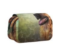 YXDVPALNE Retrato de Perro Pastor alemán Impreso Estuche para lápices portátil con Doble Concha y Cremallera