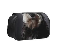 YXDVPALNE Retrato de Schnauzer Gris Oscuro Estuche para lápices portátil con Doble Concha y Cremallera