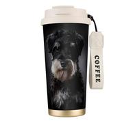 YXDVPALNE Retrato de Schnauzer Gris Oscuro,Taza de café de acero inoxidable 316 con cordón, vaso térmico de viaje para coche, 500 ml