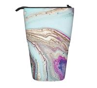 YXDVPALNE Roca geoda de ágata arcoíris,Estuche telescópico para lápices, Soporte para lápices con Cremallera.