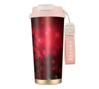 YXDVPALNE Rosa roja impresa,Taza de café de acero inoxidable 316 con cordón, vaso térmico de viaje para coche, 500 ml