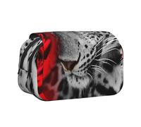 YXDVPALNE Rosa roja Leopardo Estuche para lápices portátil con Doble Concha y Cremallera