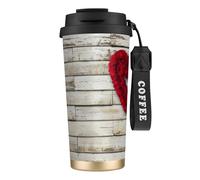 YXDVPALNE Rosas rojas en forma de corazón impresas,Taza de café de acero inoxidable 316 con cordón, vaso térmico de viaje para coche, 500 ml