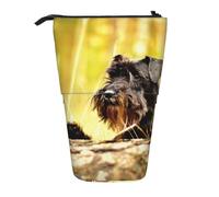 YXDVPALNE Schnauzer Miniatura Mascotas Perros Negros,Estuche telescópico para lápices, Soporte para lápices con Cremallera.