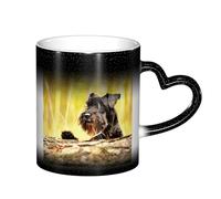 YXDVPALNE Schnauzer miniatura Mascotas Perros negros,Taza de cerámica sensible al calor que cambia de color Tazas de café Taza de cerámica 330 ml