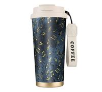 YXDVPALNE Señal musical de música metal,Taza de café de acero inoxidable 316 con cordón, vaso térmico de viaje para coche, 500 ml