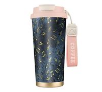 YXDVPALNE Señal musical de música metal,Taza de café de acero inoxidable 316 con cordón, vaso térmico de viaje para coche, 500 ml