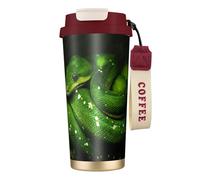 YXDVPALNE Serpiente Reptil Verde,Taza de café de acero inoxidable 316 con cordón, vaso térmico de viaje para coche, 500 ml