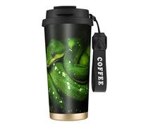YXDVPALNE Serpiente Reptil Verde,Taza de café de acero inoxidable 316 con cordón, vaso térmico de viaje para coche, 500 ml