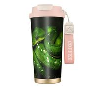 YXDVPALNE Serpiente Reptil Verde,Taza de café de acero inoxidable 316 con cordón, vaso térmico de viaje para coche, 500 ml