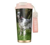YXDVPALNE Setter Inglés Césped Mascotas Perros Setter Inglés,Taza de café de acero inoxidable 316 con cordón, vaso térmico de viaje para coche, 500 ml