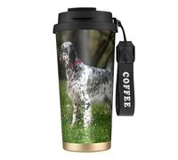 YXDVPALNE Setter Inglés Césped Mascotas Perros Setter Inglés,Taza de café de acero inoxidable 316 con cordón, vaso térmico de viaje para coche, 500 ml