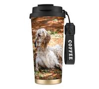 YXDVPALNE Setter Inglés Otoño Mascotas Perros Inglés,Taza de café de acero inoxidable 316 con cordón, vaso térmico de viaje para coche, 500 ml