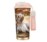 YXDVPALNE Setter Inglés Otoño Mascotas Perros Inglés,Taza de café de acero inoxidable 316 con cordón, vaso térmico de viaje para coche, 500 ml