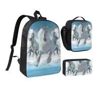YXDVPALNE Siete caballos corriendo,Mochila para estudiantes, bolsa de almuerzo y estuche de lápices (3 piezas)