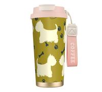 YXDVPALNE Silueta de perro del oeste de las Tierras Altas del Oeste,Taza de café de acero inoxidable 316 con cordón, vaso térmico de viaje para coche, 500 ml