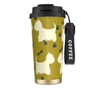 YXDVPALNE Silueta de perro del oeste de las Tierras Altas del Oeste,Taza de café de acero inoxidable 316 con cordón, vaso térmico de viaje para coche, 500 ml