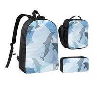 YXDVPALNE Silueta de pez delfín,Mochila para estudiantes, bolsa de almuerzo y estuche de lápices (3 piezas)