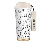 YXDVPALNE Tema musical impreso,Taza de café de acero inoxidable 316 con cordón, vaso térmico de viaje para coche, 500 ml