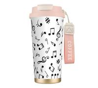 YXDVPALNE Tema musical impreso,Taza de café de acero inoxidable 316 con cordón, vaso térmico de viaje para coche, 500 ml