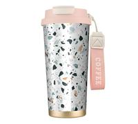YXDVPALNE Terrazo Mármol Pastel,Taza de café de acero inoxidable 316 con cordón, vaso térmico de viaje para coche, 500 ml