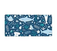 YXDVPALNE Tiburón Sonriente Animales Marinos Peces Estrella de mar Azul,Alfombrilla de ratón Grande para Escritorio, Alfombrilla para Teclado de Ordenador 40 x 90 cm.