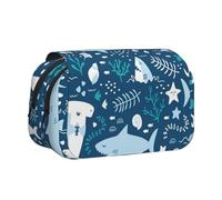 YXDVPALNE Tiburón Sonriente Animales Marinos Peces Estrellas de mar Azul Estuche para lápices portátil con Doble Concha y Cremallera