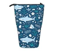 YXDVPALNE Tiburón Sonriente Animales Marinos Peces Estrellas de mar Azul,Estuche telescópico para lápices, Soporte para lápices con Cremallera.