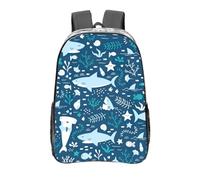 YXDVPALNE Tiburón sonriente Animales marinos Peces Estrellas de mar Azul,Mochila informal de 16 pulgadas, transparente, resistente al agua, para la escuela