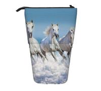 YXDVPALNE Tres Caballos Blancos,Estuche telescópico para lápices, Soporte para lápices con Cremallera.