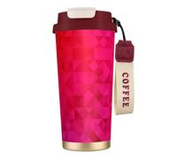 YXDVPALNE Triángulo geométrico fucsia,Taza de café de acero inoxidable 316 con cordón, vaso térmico de viaje para coche, 500 ml