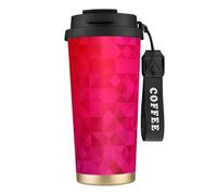 YXDVPALNE Triángulo geométrico fucsia,Taza de café de acero inoxidable 316 con cordón, vaso térmico de viaje para coche, 500 ml