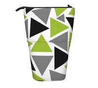 YXDVPALNE Triángulos aleatorios Verde Lima Gris Negro sobre Blanco,Estuche telescópico para lápices, Soporte para lápices con Cremallera.