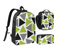 YXDVPALNE Triángulos aleatorios verde lima gris negro sobre blanco,Mochila para estudiantes, bolsa de almuerzo y estuche de lápices (3 piezas)