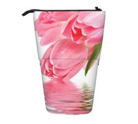 YXDVPALNE Tulipán Efecto Agua Flor Fresca Hermosa Rosa,Estuche telescópico para lápices, Soporte para lápices con Cremallera.