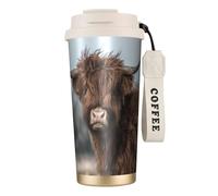 YXDVPALNE Vaca de las Tierras Altas, fauna escocesa,Taza de café de acero inoxidable 316 con cordón, vaso térmico de viaje para coche, 500 ml