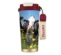 YXDVPALNE Vacas blancas y negras,Taza de café de acero inoxidable 316 con cordón, vaso térmico de viaje para coche, 500 ml