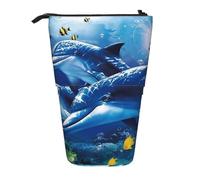 YXDVPALNE Vida Marina Mundo Marino Azul Coral Delfín,Estuche telescópico para lápices, Soporte para lápices con Cremallera.
