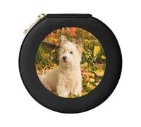 YXDVPALNE Westie Otoño West Highland White Terrier Perros, Joyero para mujer, estuche para joyas, caja redonda de cuero de PVC, organizador de viaje