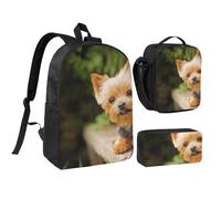 YXDVPALNE Yorkshire Terrier Bokeh Lindos Perros Pared,Mochila para estudiantes, bolsa de almuerzo y estuche de lápices (3 piezas)