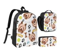 YXDVPALNE Yorkshire Terrier, perro sonriente,Mochila para estudiantes, bolsa de almuerzo y estuche de lápices (3 piezas)