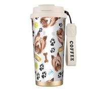 YXDVPALNE Yorkshire Terrier, perro sonriente,Taza de café de acero inoxidable 316 con cordón, vaso térmico de viaje para coche, 500 ml