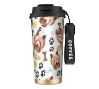 YXDVPALNE Yorkshire Terrier, perro sonriente,Taza de café de acero inoxidable 316 con cordón, vaso térmico de viaje para coche, 500 ml