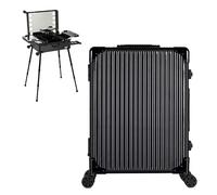 YXFAZPP Estuche De Tren De Maquillaje con Carro De Aluminio con Luces LED Estudio Organizador De Cosméticos Profesional, 3 Tonos De Luz, Ruedas Y Soportes Estación (Black Stripe 58X45X23cm)